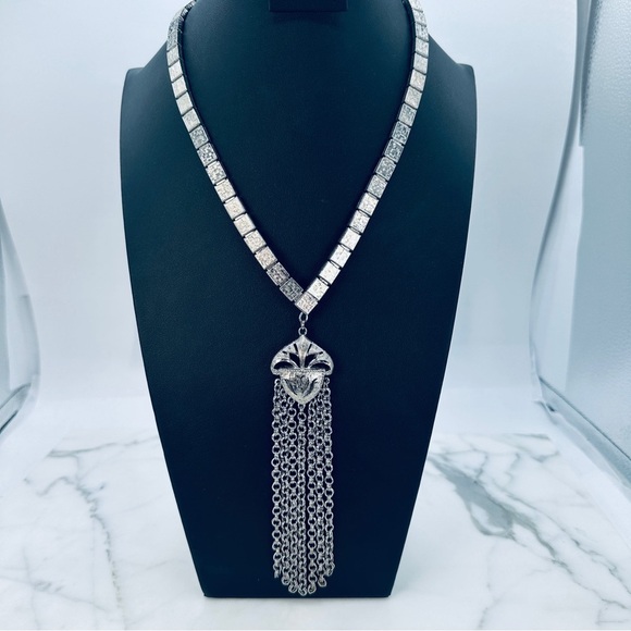 Vintage Necklace with Chain Tassel Y Texture Link Estate Jewelry Statement 1960s - Picture 14 of 14